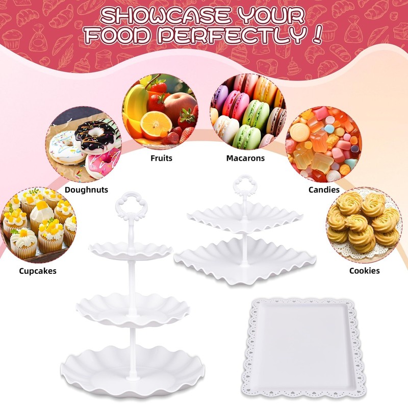 12-Pack Dessert Table Display Set, 6 Cupcake Stands and 6 Dessert Trays, Plas... gallery