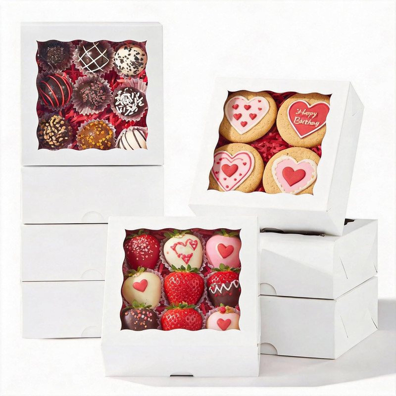 15Pcs Cookie Boxes with Window, 6X6X2.5In White Bakery Boxes for Treats, Small C gallery