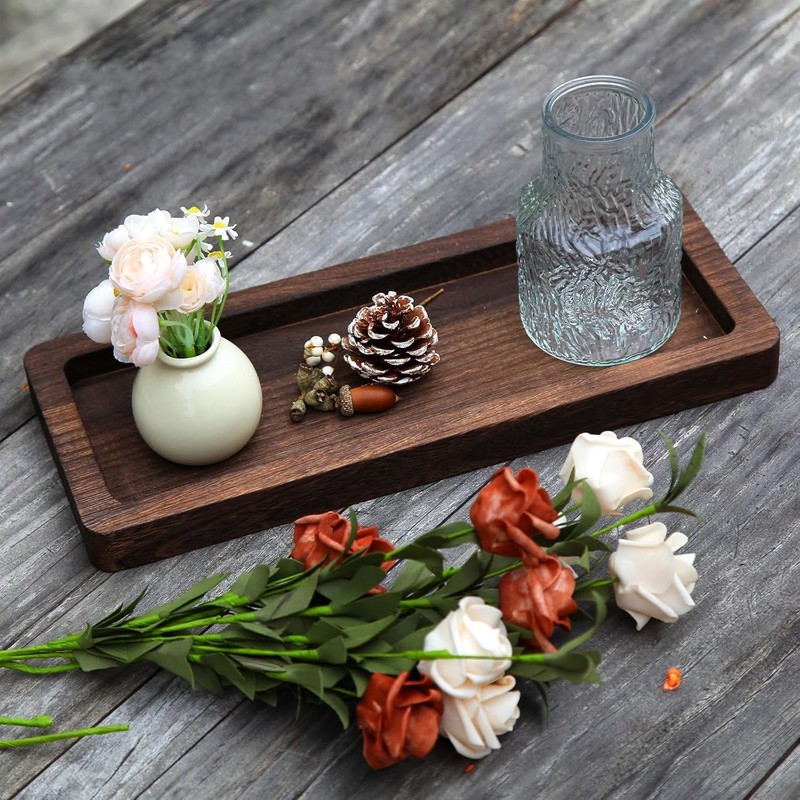 Wooden Decorative Tray Candle Holder Long Wood Home Brown–rectangular