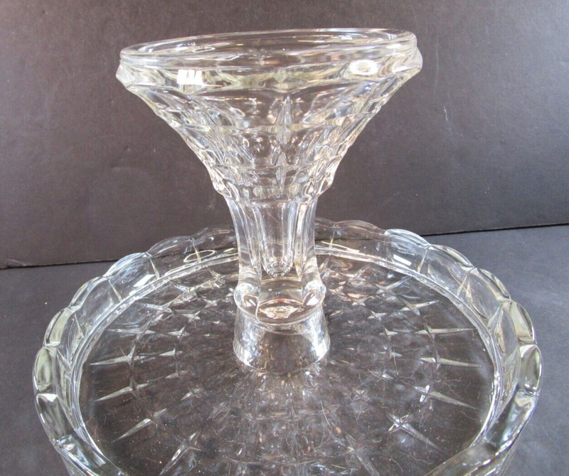 Indiana Glass Constellation Round Clear Glass Cake Stand 10" Rum Well Disc 1962 gallery