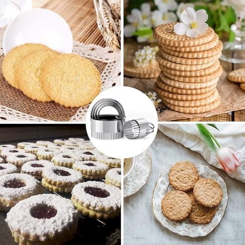 Stainless Steel Biscuit Cutters Set 5 Piece Fluted Round Cookie Cutter with gallery