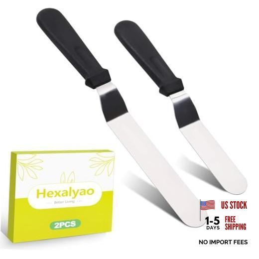2 Pcs Offset Icing Spatula Set 6 and 8 Inch Angled Stainless Steel Cake
