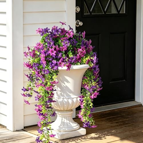 Artificial Fake Hanging Flowers Plants for Outdoor Spring Purple + Light Purple gallery