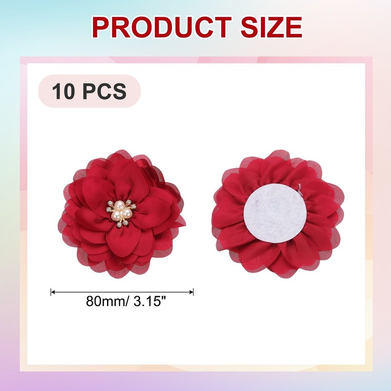 10Pcs 3.15 Inch Rhinestone Chiffon Flower Fabric Appliques Wine Red gallery