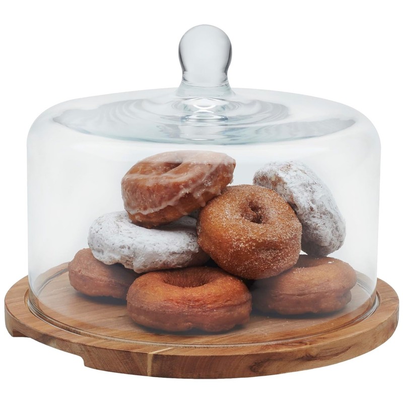 Acacia Wood Cake Stand with Glass Dome – Elegant Cake Holder