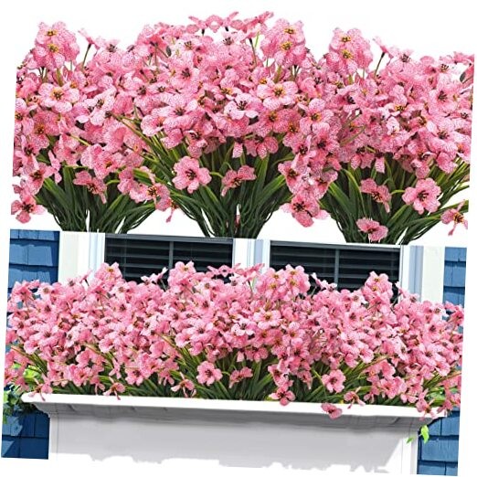 Grunyia 20 Bundles Artificial Flowers, Outdoor Indoor UV Resistant Fake Pink