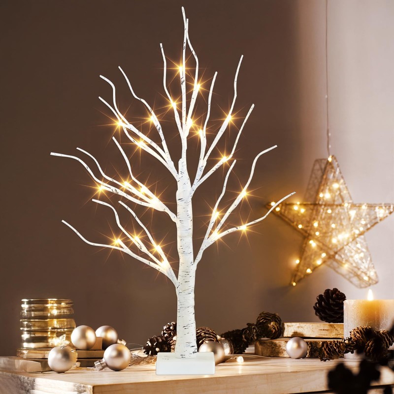 Peiduo Artificial Tree For Christmas Decorations 2Ft Birch Tree Led Lights Warm gallery