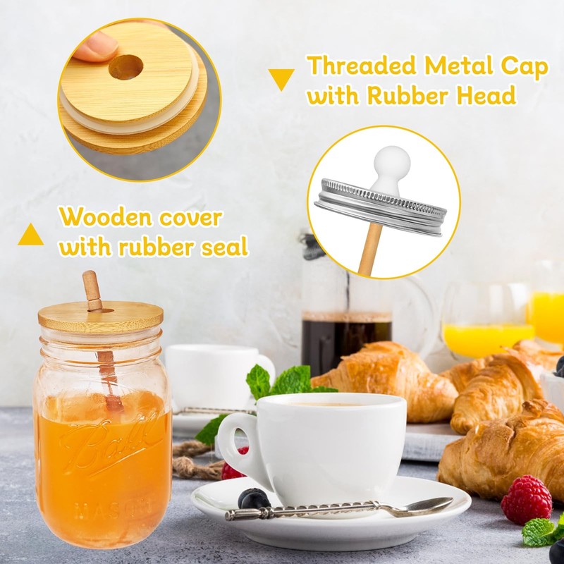 16 Oz Glass Honey Jar with Dipper,Glass Honey Pot with Lid,Mason Jar with Wooden gallery