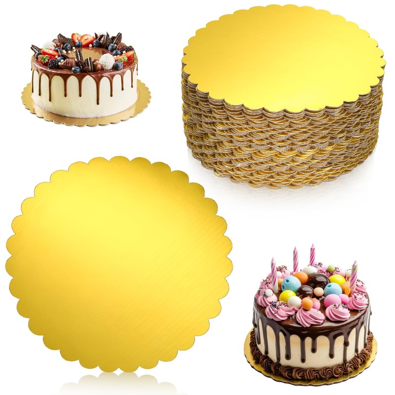50 Pack Gold Cake Boards 12 Inch Round Disposable Cake Circle Base Board Vale…
