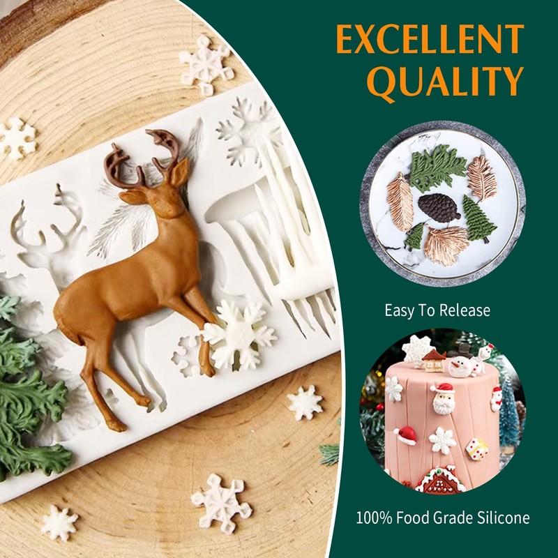Christmas Fondant Mold Set of 5 Pieces- 3D Snowflake, Christmas Tree, Reindee... gallery