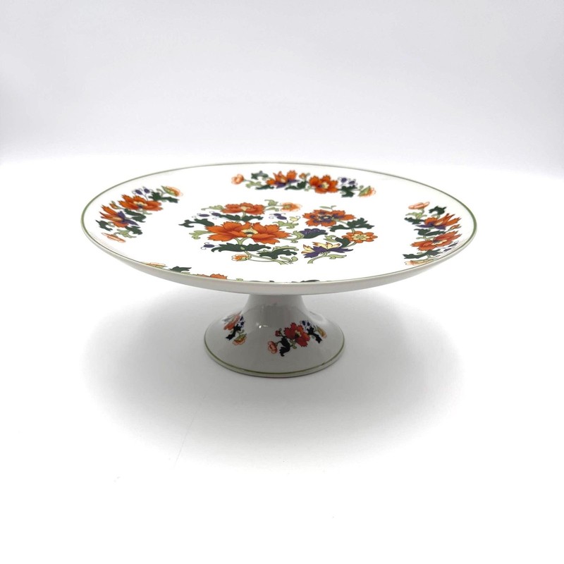 Vintage Floral Cake Stand Olympus China, Orange and Purple Flowers