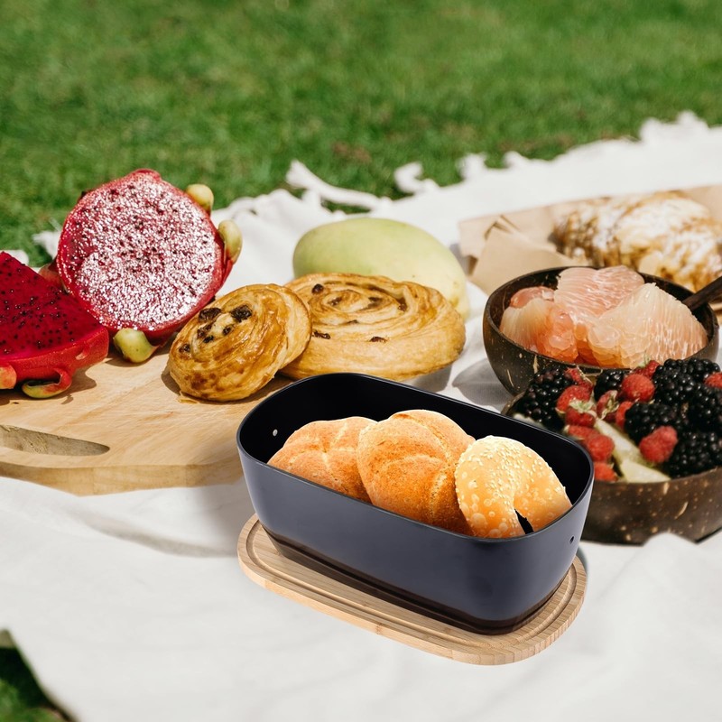 Bread Box for Kitchen Countertop - Bamboo Fiber Bread Bin with Reversible Cut... gallery