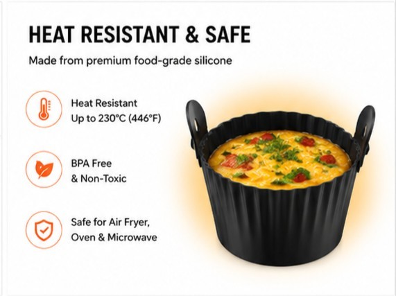 6 Pack Silicone Air Fryer Baking Cups Non-Stick BPA Free Black 3.35in gallery