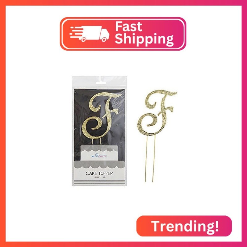 Mega Crafts Sparkly Gold Rhinestone Letter F Cake Topper Decoration, Shimmering