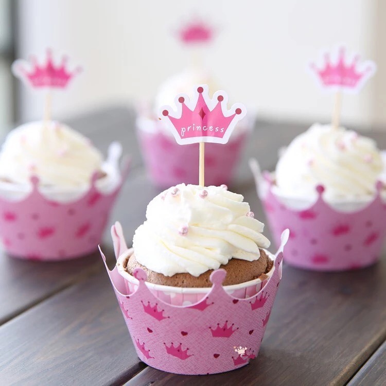 48 Pcs Set, 24 Princess Cupcake Wrappers & 24 Toppers Kids Birthday Party Supply