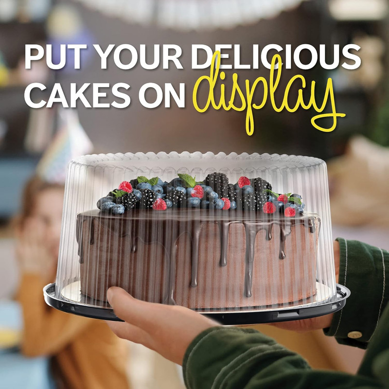 10-11" Plastic Disposable Cake Containers Carriers with Dome Lids and Cake Board gallery