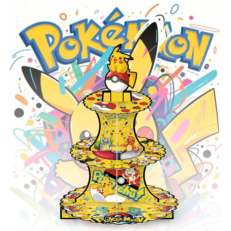 For Pokemon Themed Party Supplies and Decorations, a Three-Tiered Cupcake Sta... gallery