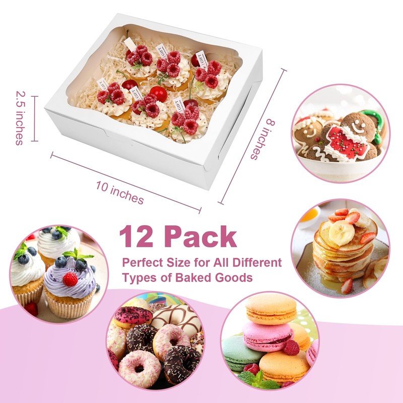 12 PCS 10x8x2.5 Inch White Bakery Treat Boxes Window Pastry Cookie Desserts gallery