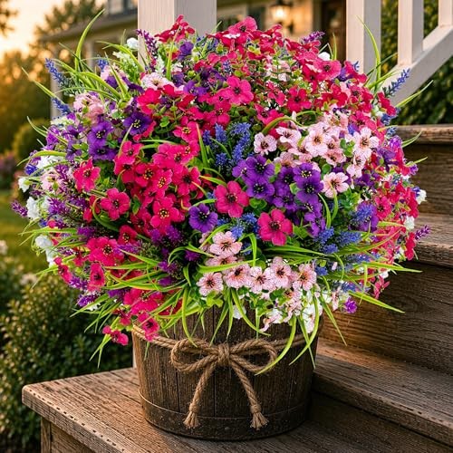 Artificial Flowers for Outdoors, 16 Bundles 14 Mix White Purple Pink Lavander gallery