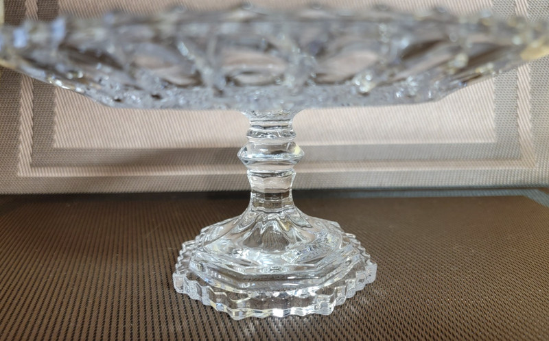 Vintage American Brilliant Crystal Saw Tooth Edge Cake Plate Pedestal 7.5" MCM gallery