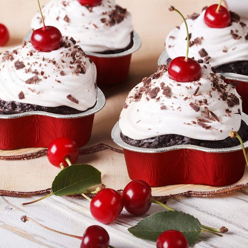 Aluminum Foil Cake Pan Heart Shaped Cupcake Cup with Lids 100 ml/ 3.4 Ounces ... gallery