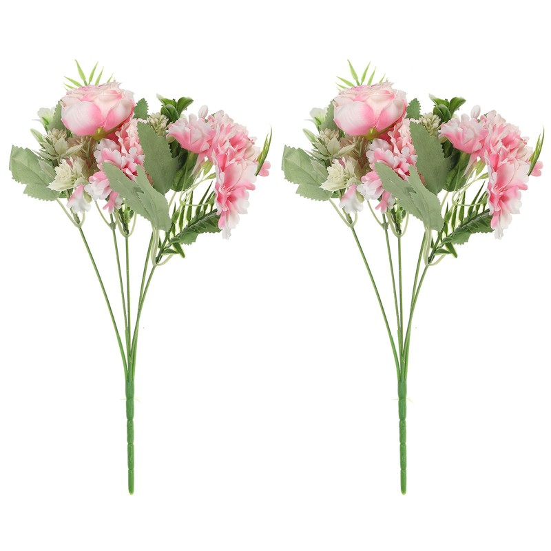 2Pcs 5 Branch Artificial Silk Peony Hydrangea Fake Flowers with Stem Rose Red