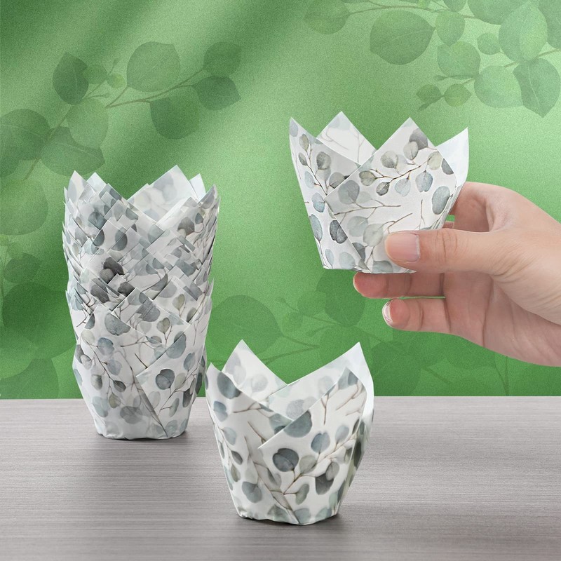 200 Pcs Green Tulip Cupcake Wrappers Liners Tulip For Baking Eucalyptus Cupcake gallery