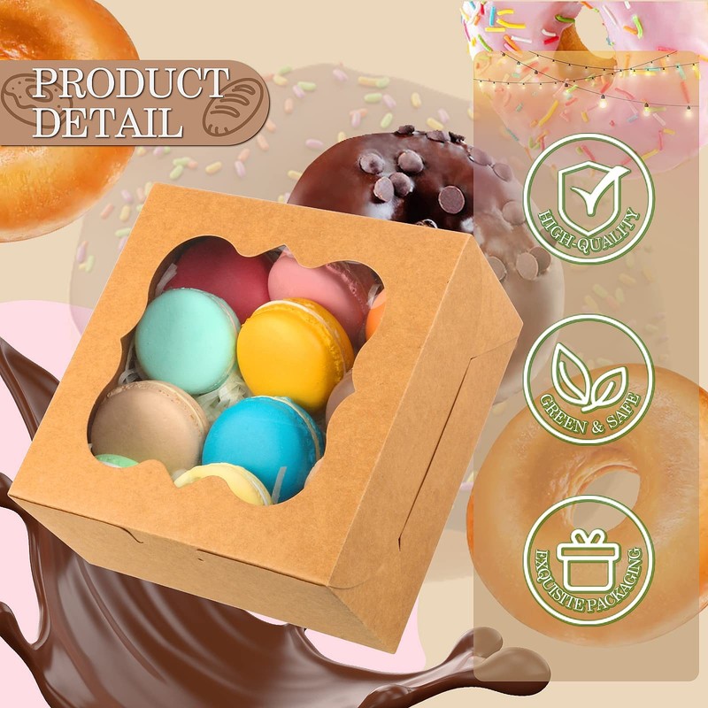 65 PCS Bakery Boxes With Window 6x6x3 Inches 5 Style Cookie Pastry Donut Brown gallery