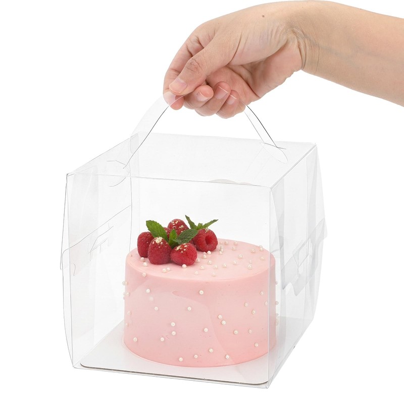 50 Pack Clear Cake Boxes with Handles, 6x6x6 Inch Square Transparent Bakery f gallery