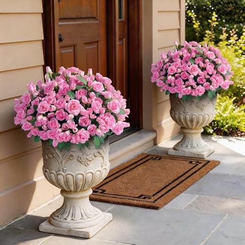 Bundles Artificial Roses for Front Door Outdoor Decor, Realistic Fake 8 Pink gallery