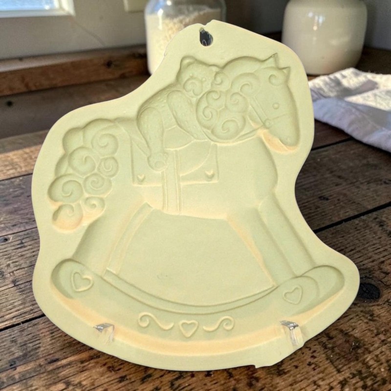 Brown Bag Cookie Mold ROCKING HORSE w BEAR 1993 Baby Shower Christening 6″