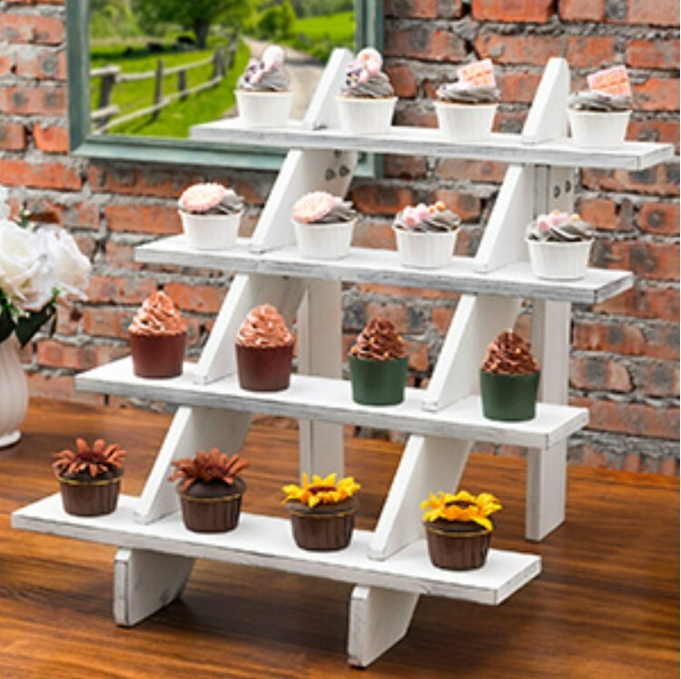 MyGift 4-Tier Display Stand – Vintage White Wood Collectible Stair Shelf Retail