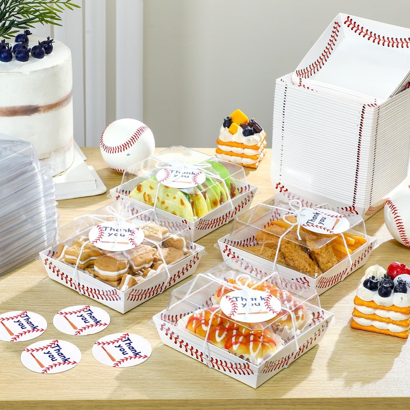 50 Pack Baseball Charcuterie Boxes with Clear Lids and Ropes Cards Baseball P... gallery