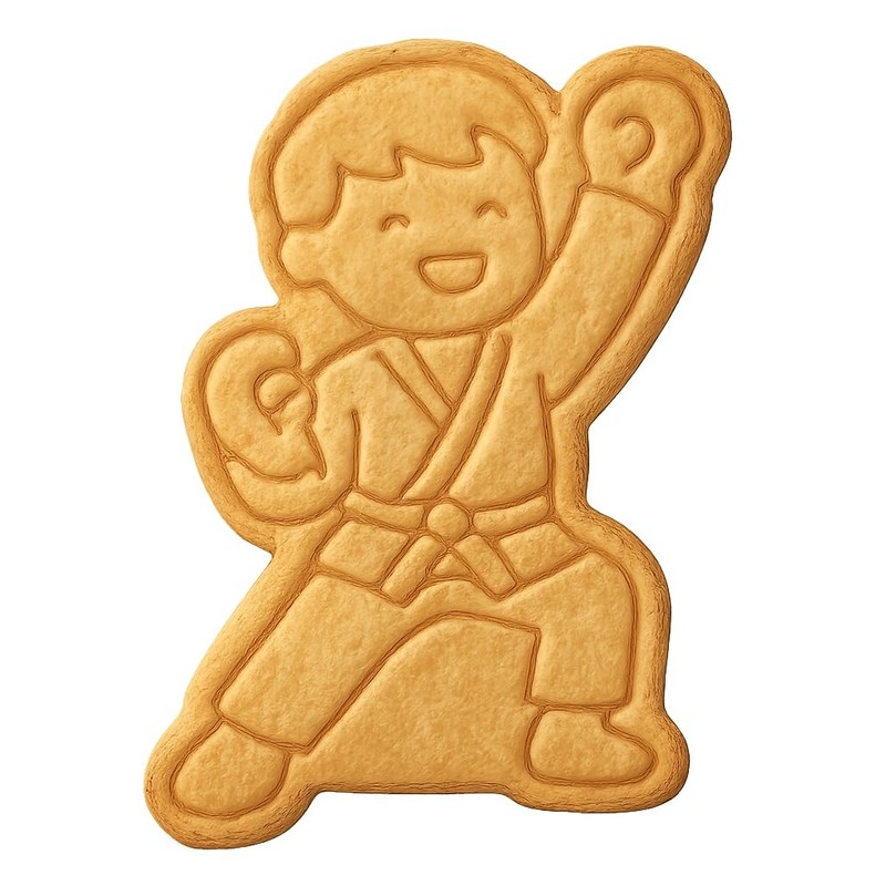Karate Boy Celebrating Victory Cookie Cutter & Stamp, Fondant & Clay – 4×3