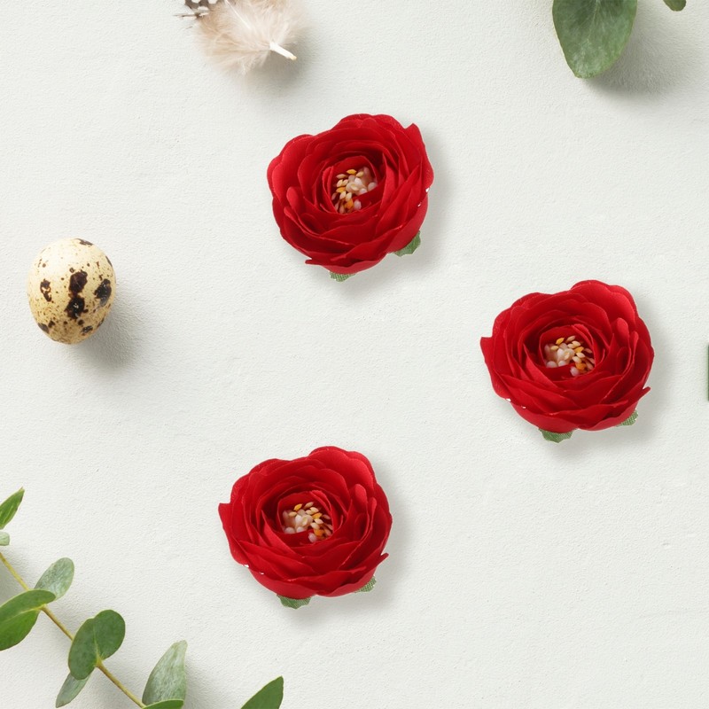 30pcs Artificial Camellia Flower Heads, 1.2" Silk Camellia, Red gallery