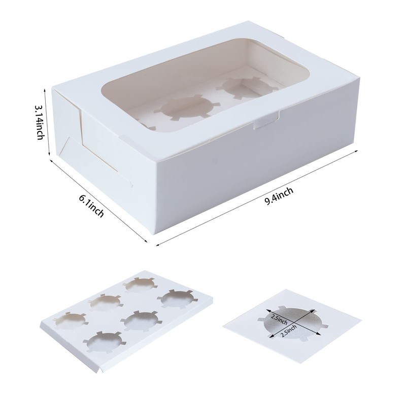 50 PCS White 6 Count Cupcake Boxes Clear Window Treat Holder 9.4x6.1x3.14 Inch gallery