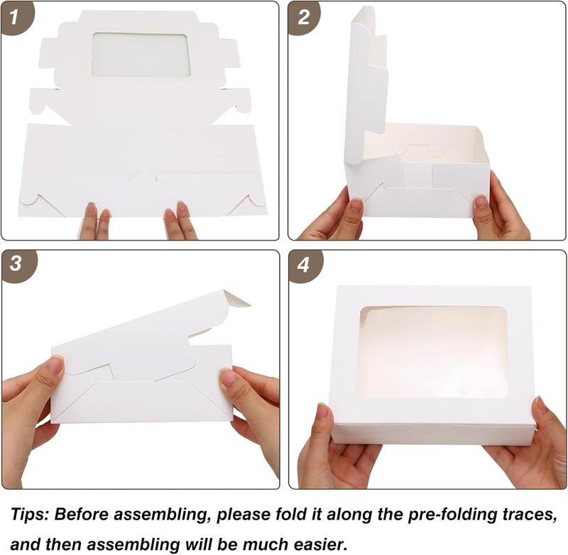 12 White Bakery Boxes 8x6x2.5in - Sturdy, Reusable with See-Through Window gallery