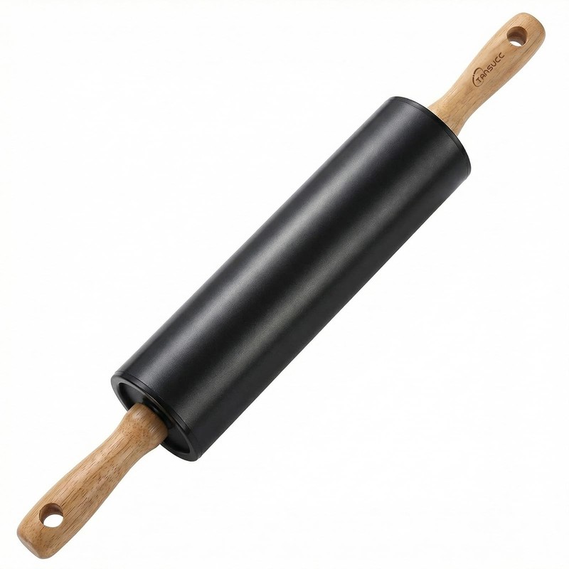 Stainless steel rolling pin by , with wooden comfortable handle, non stick ro…
