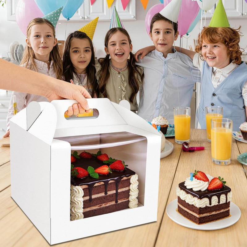 10 Pcs Cake Boxes 10 Inch with Handle, 10x10x8 Inches Tall Cake Box with Wind... gallery