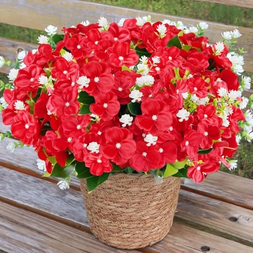 Artificial Impatiens Flowers for Outdoor Fake Flowers 12 Bundles Mixed Red gallery