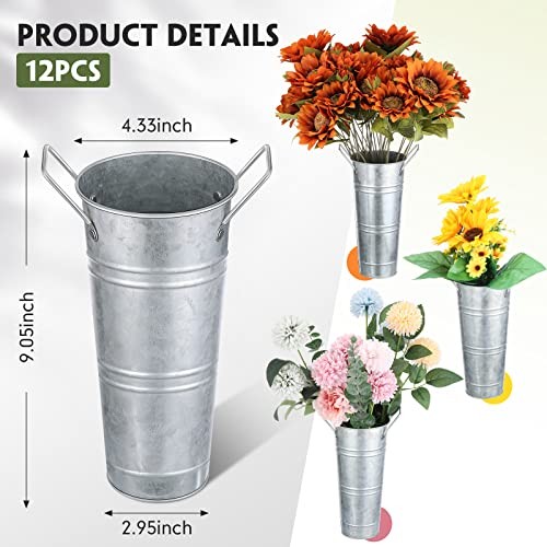 12 Pcs Galvanized Flower Bucket 9 Inch Metal Vase Farmhouse Matte Silver gallery