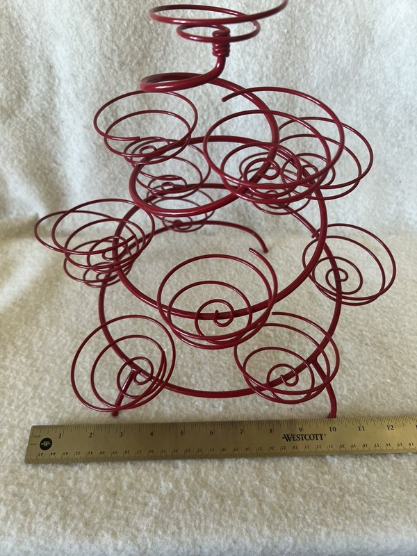 Red Cupcake Stand Display Spiral Metal 13 Holders Christmas Tree Valentines gallery