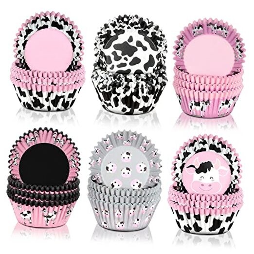 600 Pcs Cow Print Cupcake Liners Wrappers 2 x 1.2 Inch Cute Pink Muffin Cup