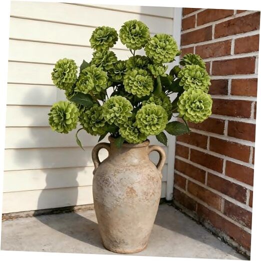 Pcs Fake Artificial Mums Flowers for Outdoor Indoor with Long Stems 6 Green gallery