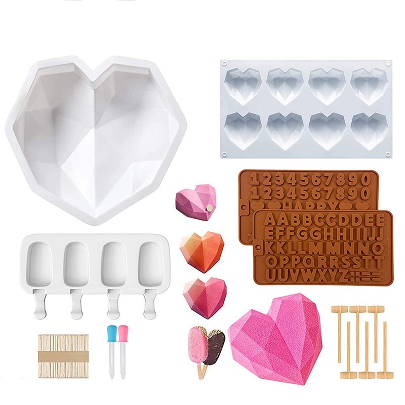 14 PCS Silicone Chocolate Mold Set Breakable Heart Number Letter Molds