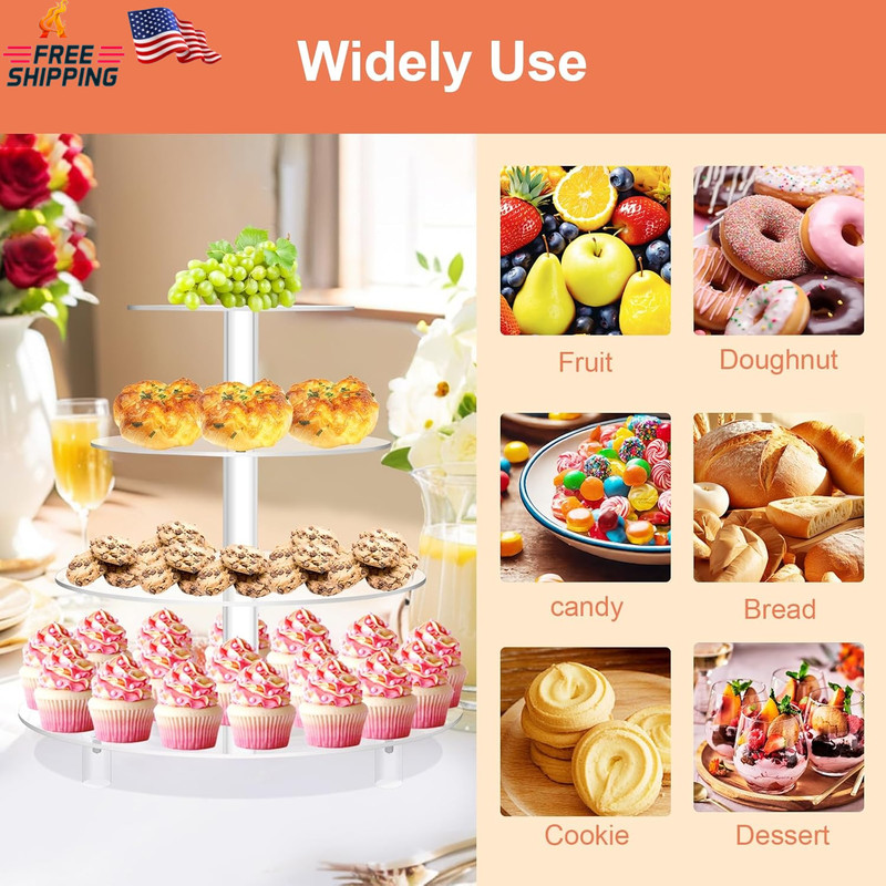 Jusalpha Large 4 Tier Cupcake Stand,Acrylic round Cake Stand Dessert Tower Tea P gallery