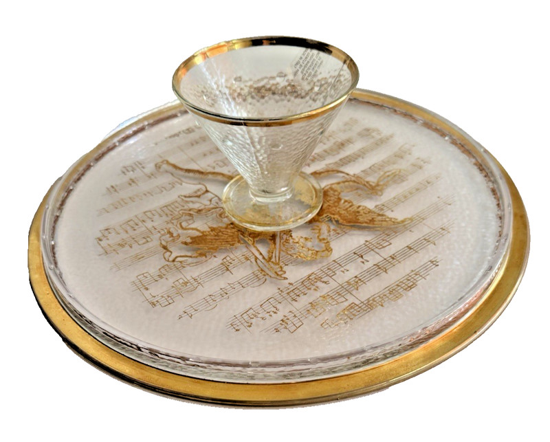 Cake Stand Pedestal Cherub and Musical Notes Design 24 Carat Gold Trim Italy gallery