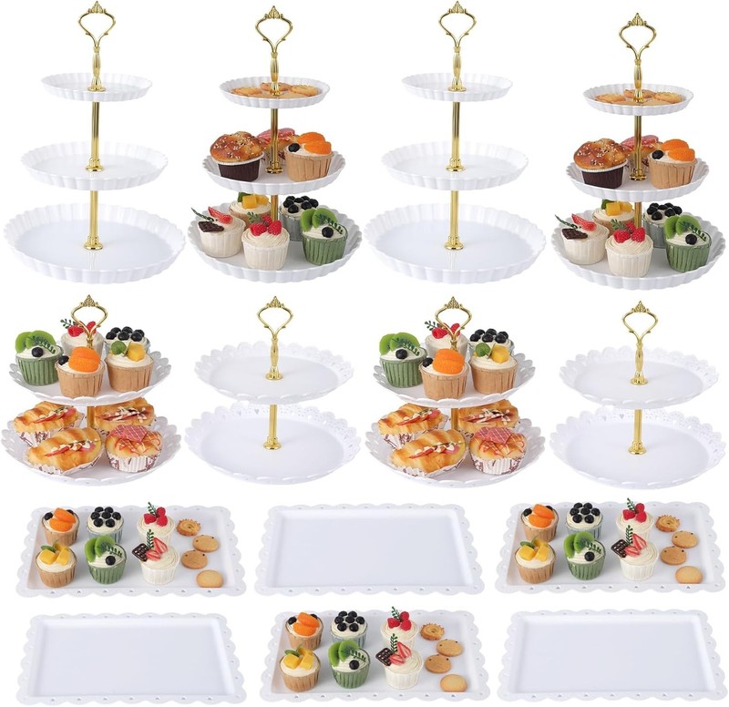 14PCS Dessert Stand Set 2/3-Tier 6 Rectangle Appetizer Trays Serving Platter