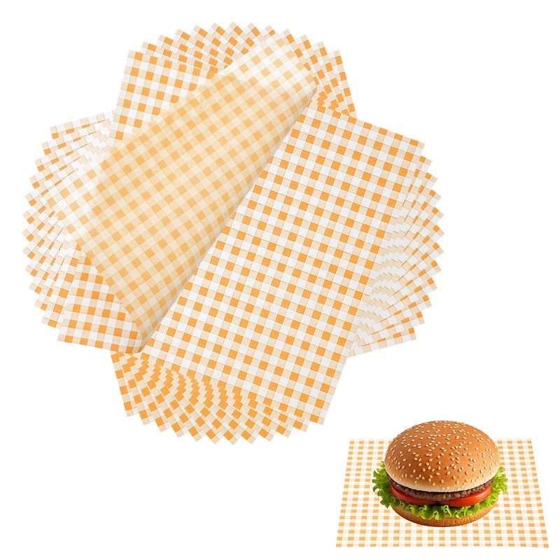 100 Pcs Wax Paper Sheets, 8.7 x 8.7″ Checkered Square Wrapping Paper, Yellow