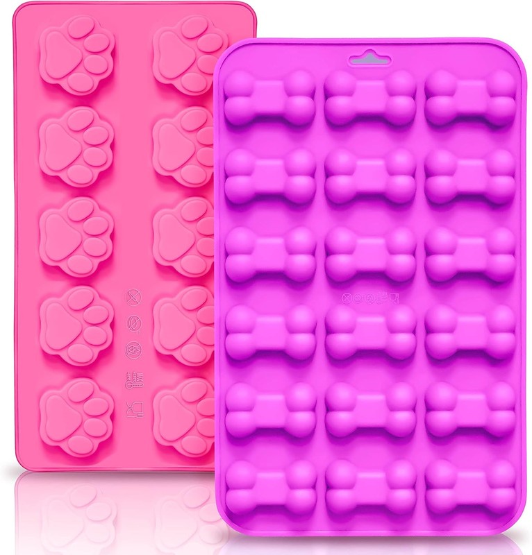 Reusable Silicone Molds W/ Puppy Dog Paw & Bone Shaped Flexible & Non-Stick Ice